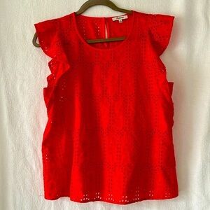 Women’s Madewell red eyelet flutter sleeve top shirt, size Medium